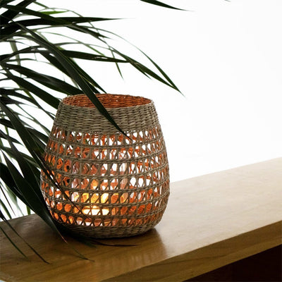 Wicker Candle Holder Woven Seagrass With Glass Cup