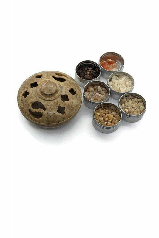 Carved Soapstone multi burner with Resin incense