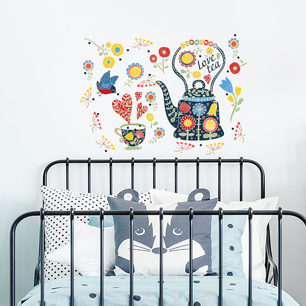 I Love Tea Statement - Colorful Teapot Wall Sticker Decal
