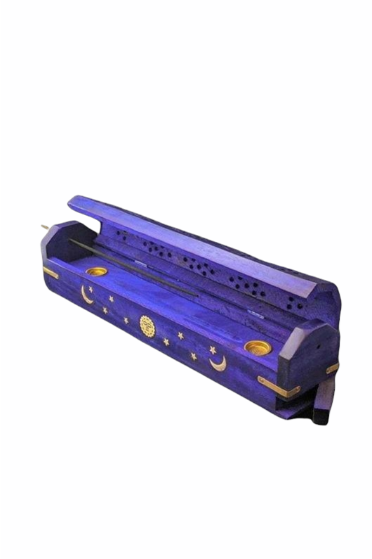 Violet Painted Coffin Incense Holder Smoke Box