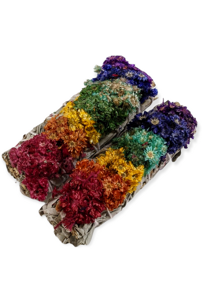 7 Color Mullein flower & white Sage smudge stick