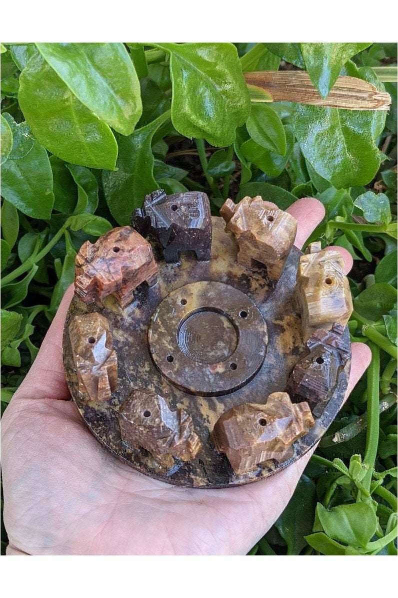natural Soapstone Elephant circle Incense Holder