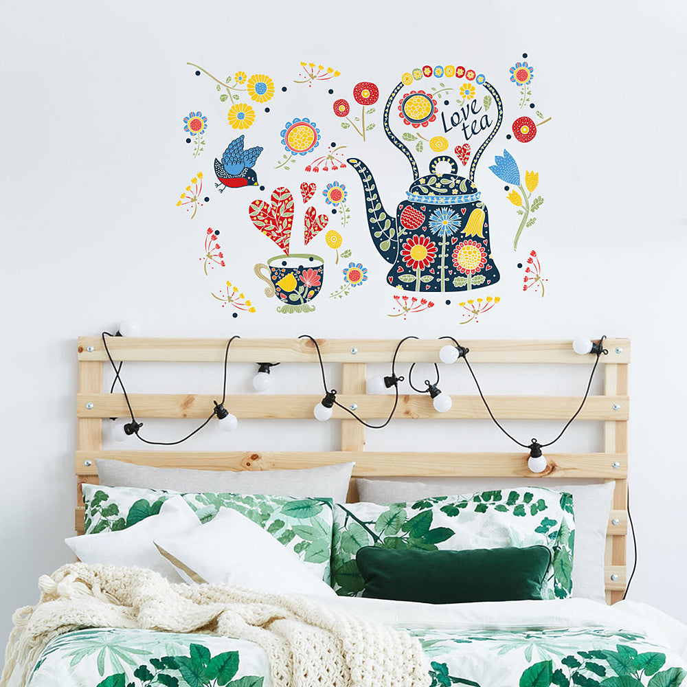 I Love Tea Statement - Colorful Teapot Wall Sticker Decal