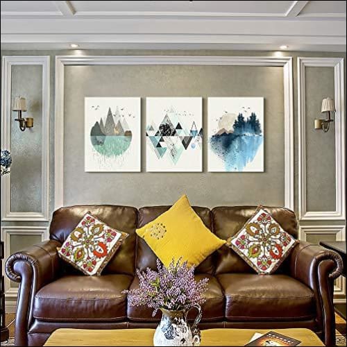 Geometric Mountain 3PC Framed Canvas Painting - Framed Canvas Painting - $217.99