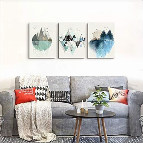 Geometric Mountain 3PC Framed Canvas Painting - Framed Canvas Painting - $217.99