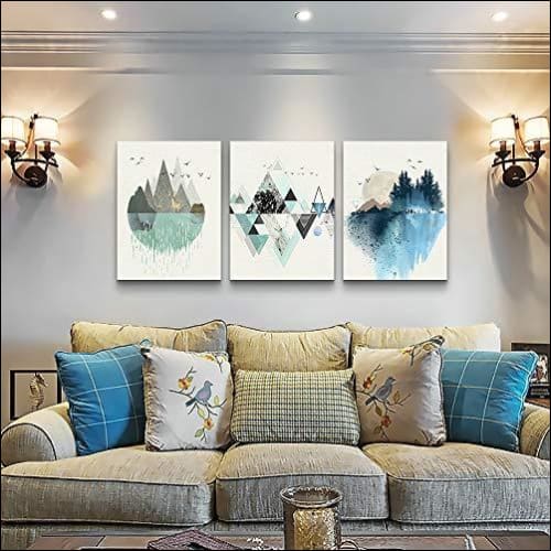 Geometric Mountain 3PC Framed Canvas Painting - Framed Canvas Painting - $217.99