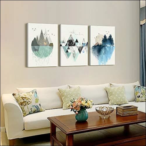 Geometric Mountain 3PC Framed Canvas Painting - Framed Canvas Painting - $217.99