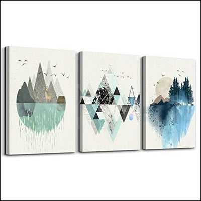 Geometric Mountain 3PC Framed Canvas Painting - Framed Canvas Painting - $217.99