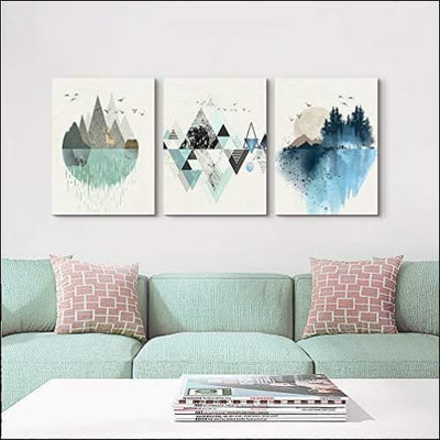 Geometric Mountain 3PC Framed Canvas Painting - Framed Canvas Painting - $217.99