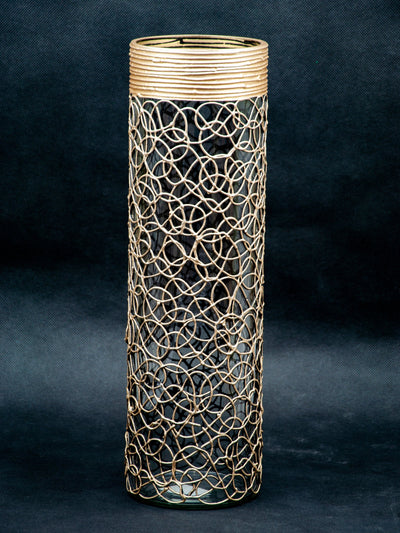 Gold infinity decorated vase | Handpainted Glass Vase for Flowers | Cylinder Vase | Office Design | Home Decor | Large Floor Vase 16 inch