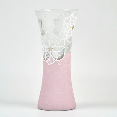 White flowers on ligth pink glass vase for flowers | Painted Art Glass Oval Vase | Table vase 12 inch | Interior Design | Home Decor