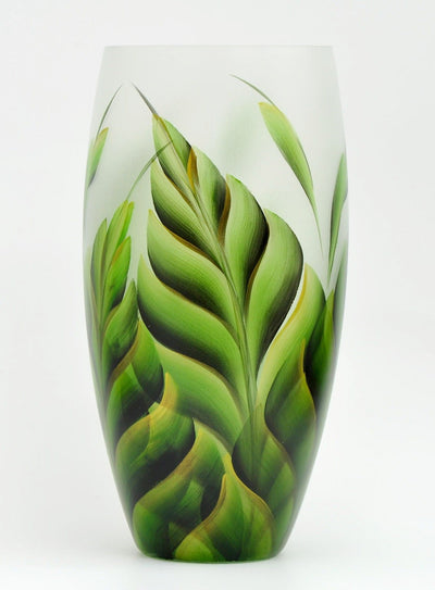 Handpainted Glass Vase for Flowers | Painted Art Glass Tropical Vase | Interior Design Home Room Decor | Oval Table vase 12 inch