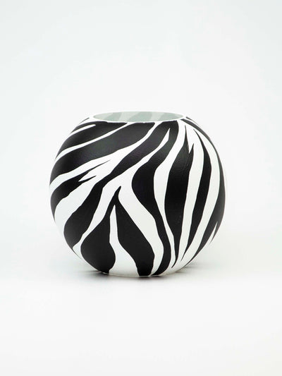 Handpainted Glass Vase for Flowers | Painted Art Glass Round Vase | Interior Design Home Room Zebra Decor | Table vase 6 inch