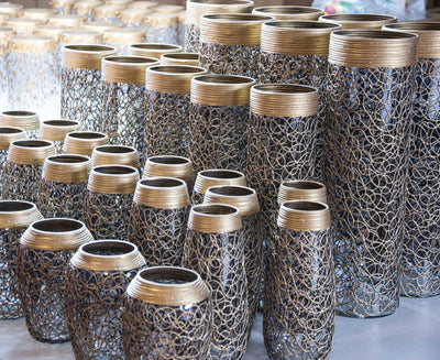Gold Glass Vase | Square vase | Art Decorated Glass Vase for flowers | Table vase 12 inch | Interior Design | Home Decor