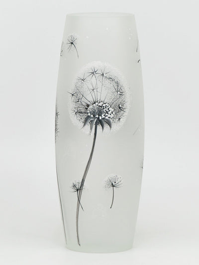 12" Hand-painted Glass Vase With Dandelions Flowers