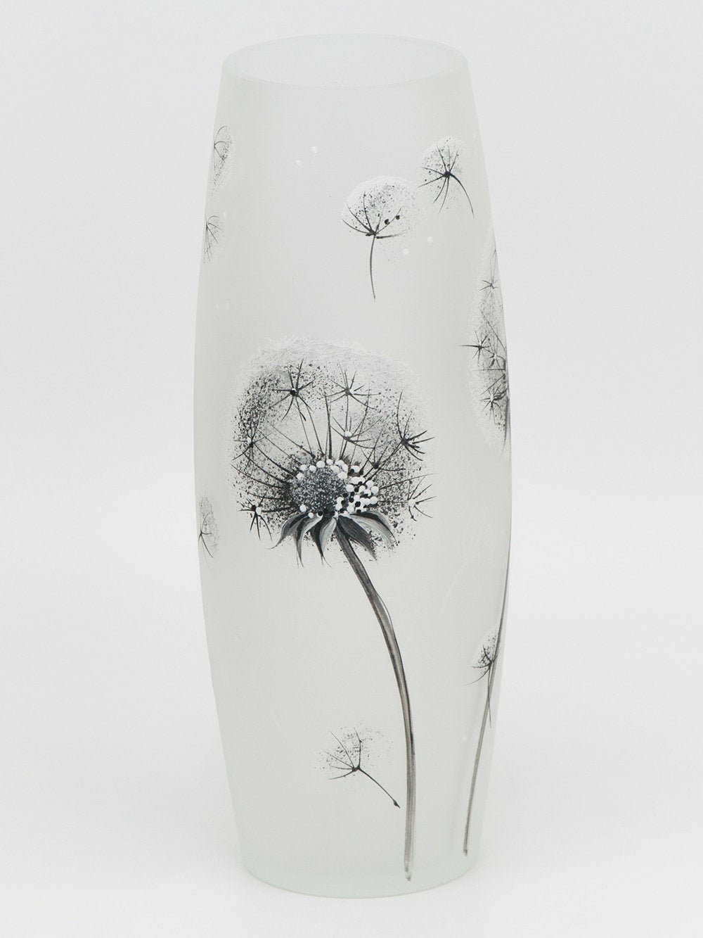 12" Hand-painted Glass Vase With Dandelions Flowers
