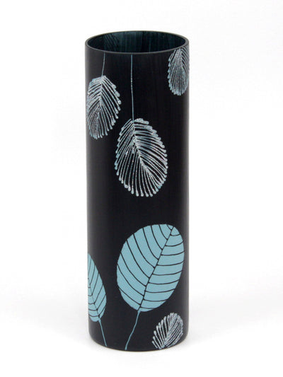Painted Art Glass Cylinder Vase | Interior Design Home Decor | Table vase 12 in