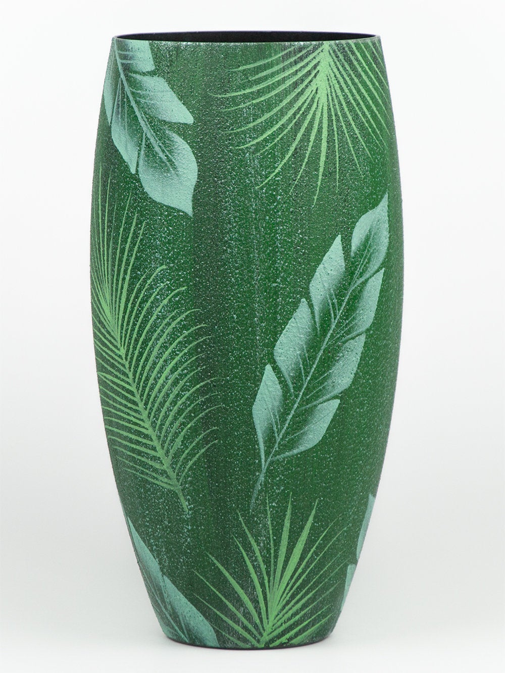 Handpainted Glass Vase for Flowers | Tropical theme | Painted Art Glass Oval Vase | Interior Design Home Room Decor | Table vase 12 inch
