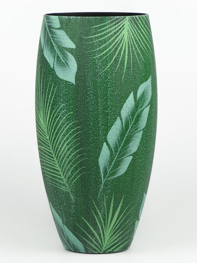 Handpainted Glass Vase for Flowers | Tropical theme | Painted Art Glass Oval Vase | Interior Design Home Room Decor | Table vase 12 inch