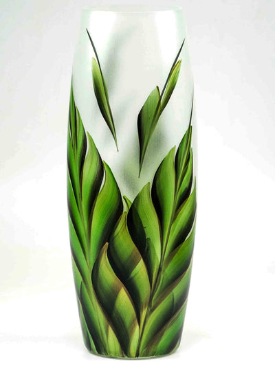 Tropical leaves | Ikebana Floor Vase | Large Handpainted Glass Vase for Flowers | Room Decor | Floor Vase 16 inch