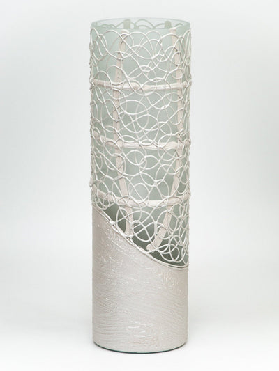 Pearl colour decorated vase | Glass vase for flowers | Cylinder Vase | Interior Design | Home Decor | Large Floor Vase 16 inch
