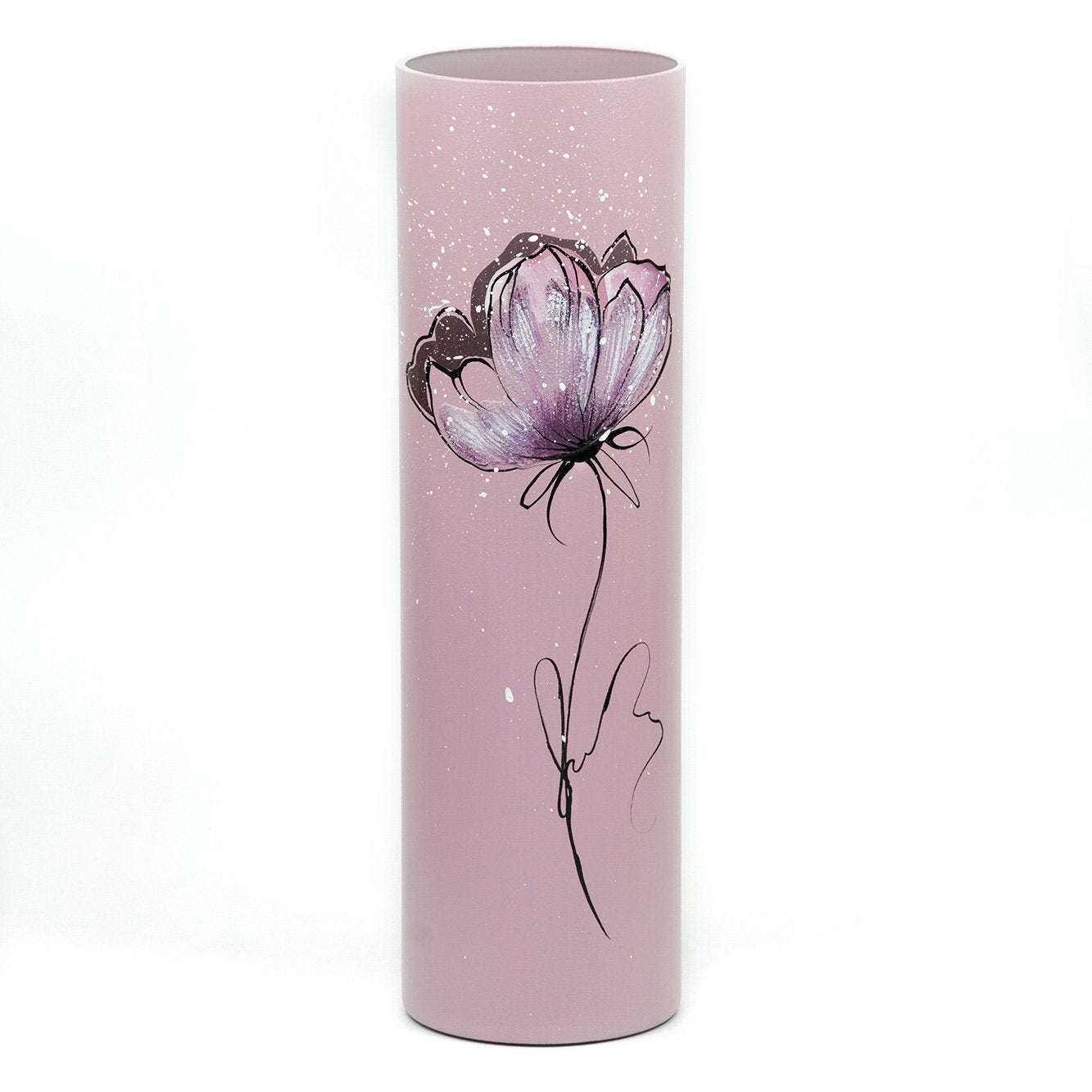 Gentle flower | Art decorated glass vase | Glass vase for flowers | Cylinder Vase | Interior Design | Home Decor | Large Floor Vase 16 inch