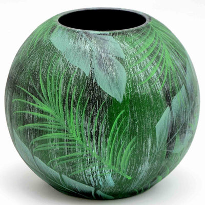 Handpainted Glass Vase for Flowers | Painted Tropical Art Glass Round Vase | Home Room Decor | Table vase 6 inch