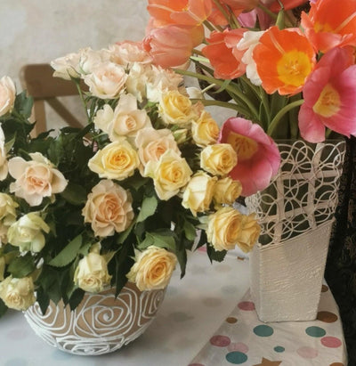 Handpainted Glass Vase for Flowers | Painted Orange Art Glass Round Vase | Interior Design Home Room Decor | Table vase 6 inch