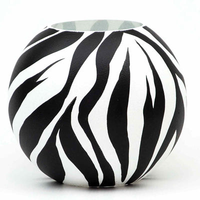 Handpainted Glass Vase for Flowers | Painted Art Glass Round Vase | Interior Design Home Room Zebra Decor | Table vase 6 inch
