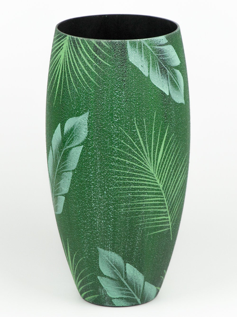 Handpainted Glass Vase for Flowers | Tropical theme | Painted Art Glass Oval Vase | Interior Design Home Room Decor | Table vase 12 inch