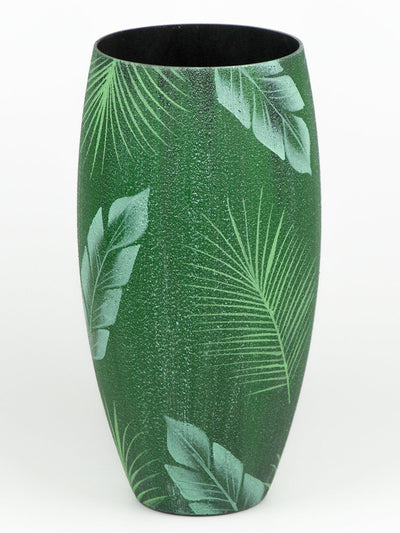 Handpainted Glass Vase for Flowers | Tropical theme | Painted Art Glass Oval Vase | Interior Design Home Room Decor | Table vase 12 inch