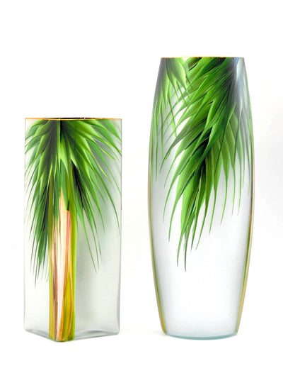 Tropical flower | Ikebana Floor Vase | Large Handpainted Glass Vase for Flowers | Room Decor | Floor Vase 16 inch