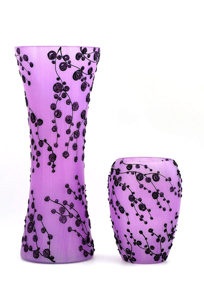 Handpainted Glass Vase for Flowers | Painted Art Violet Glass Vase | Gift for her | Interior Design Home Room Decor | Table vase 8 inch
