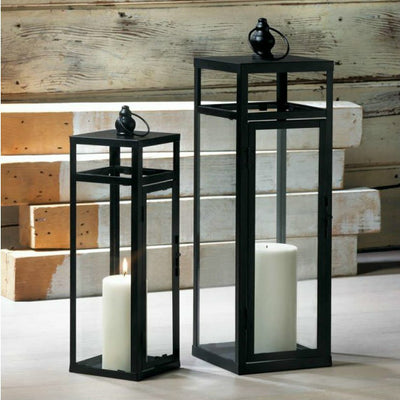 Tall Geometric Lantern - 22.5" in Black