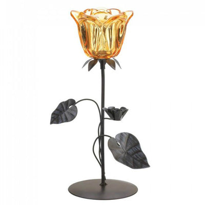 Candle Holder - Single Amber Flower