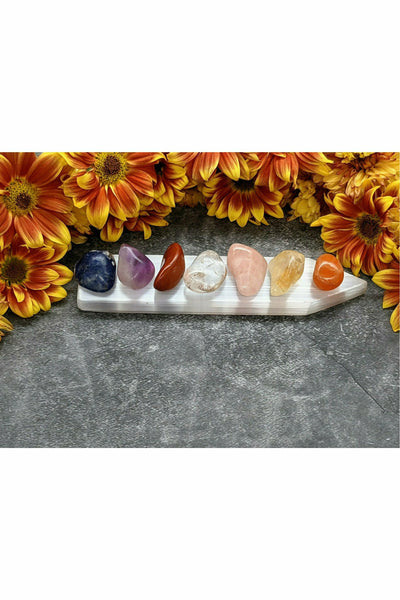 7 Chakra Crystal Set with Selenite Charging Tray