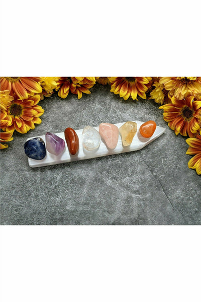 7 Chakra Crystal Set with Selenite Charging Tray