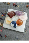 7 polished Chakra Crystals with a Square Selenite Charging Tray