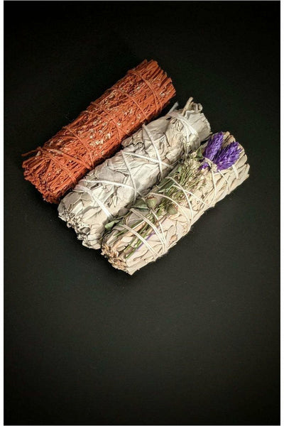 White sage, dragons blood, sage lavender and eucalyptus smudge variety pack