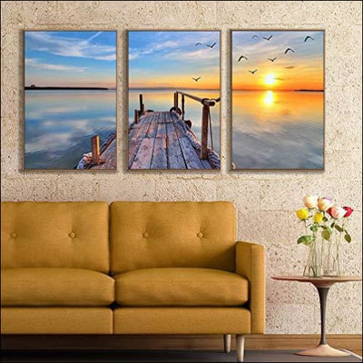 Lake Sunset 3PC Framed Canvas Painting - Framed Canvas Painting - $270.99