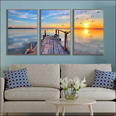 Lake Sunset 3PC Framed Canvas Painting - Framed Canvas Painting - $270.99