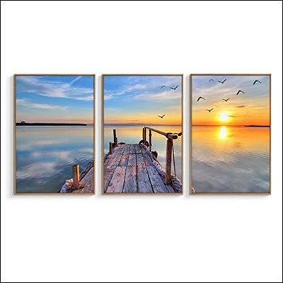 Lake Sunset 3PC Framed Canvas Painting - Framed Canvas Painting - $270.99