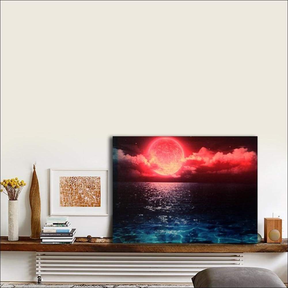 Moon Cloud Ocean Framed LED Canvas Painting - LED Framed Canvas Painting - $313.99