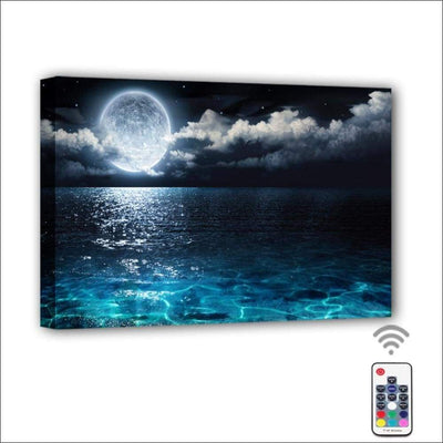 Moon Cloud Ocean Framed LED Canvas Painting - LED Framed Canvas Painting - $313.99