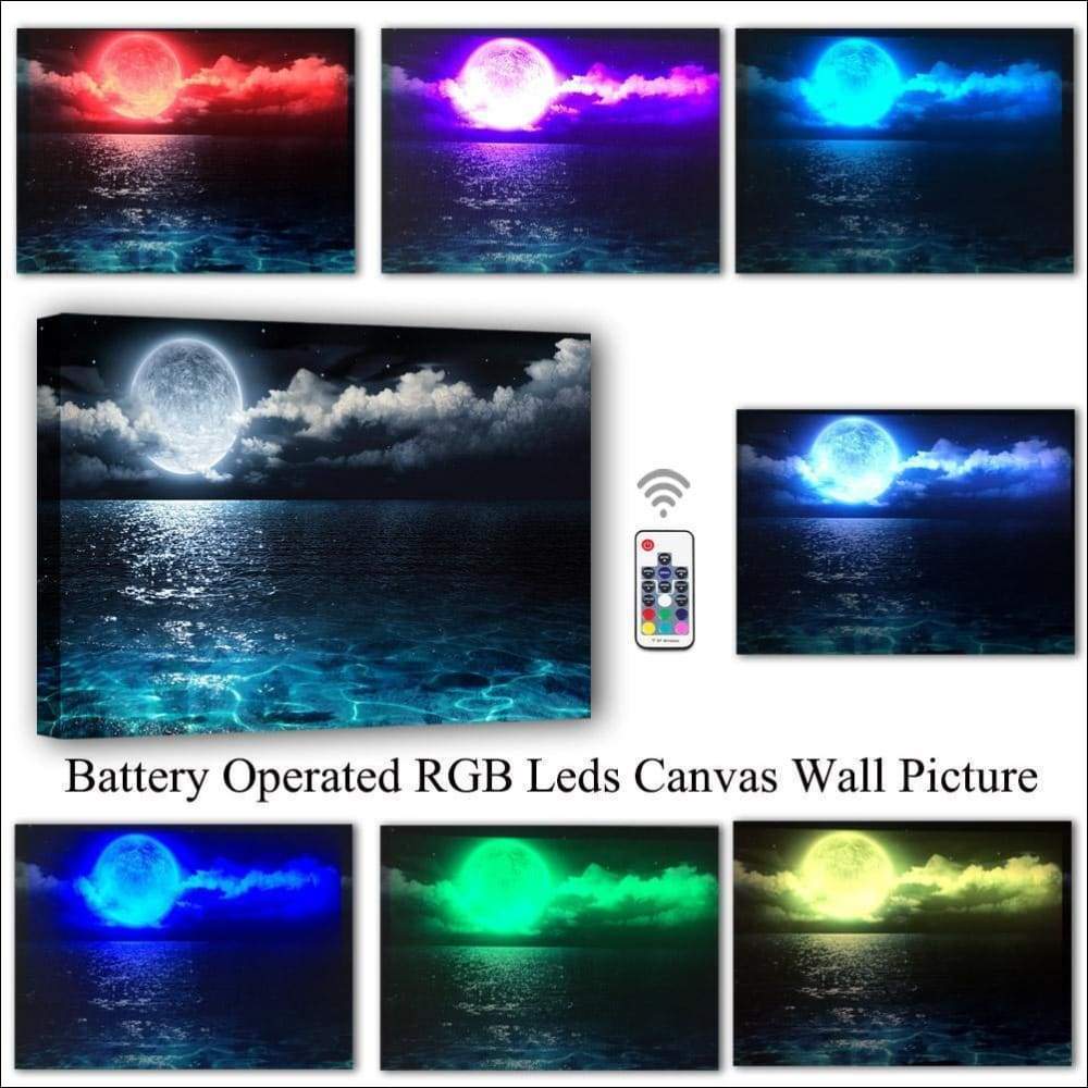 Moon Cloud Ocean Framed LED Canvas Painting - LED Framed Canvas Painting - $313.99