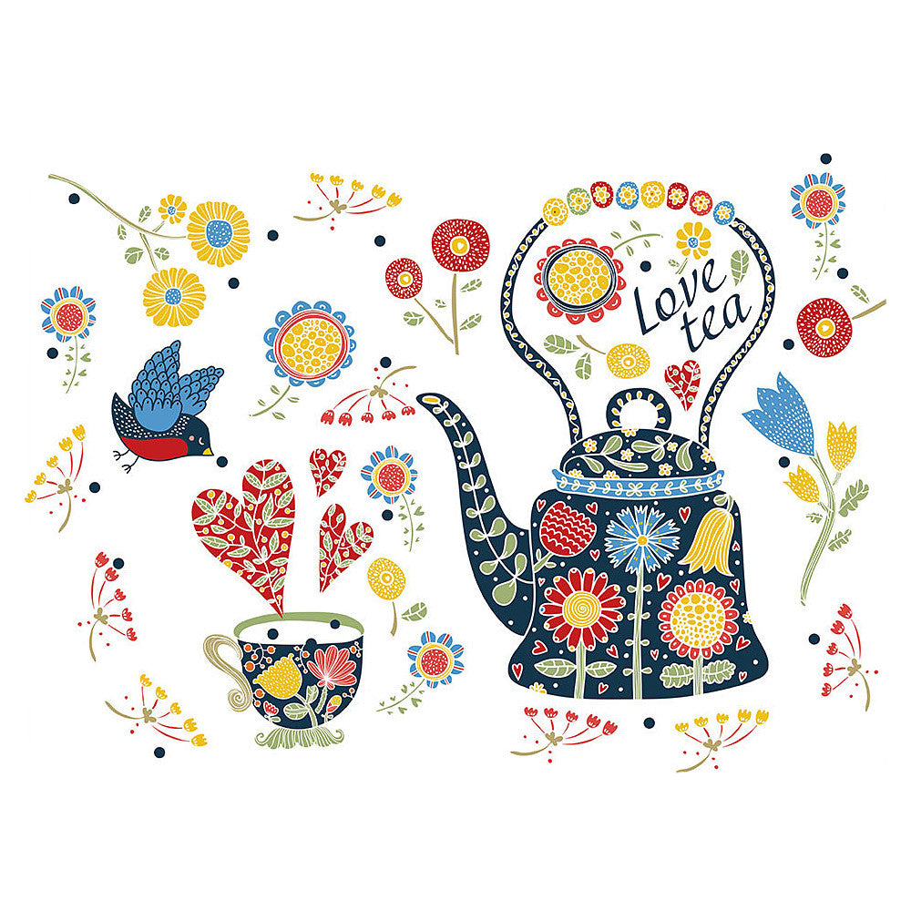 I Love Tea Statement - Colorful Teapot Wall Sticker Decal