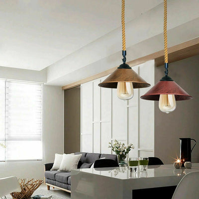 Pendant Light cone Shade With Hemp Rope - Hemp_Rope_Lamp_Lighting - $92.99