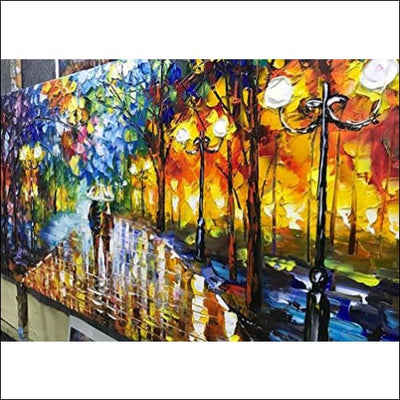 Rain Night Street View Framed - Canvas Painting - Framed Canvas Painting - $372.99