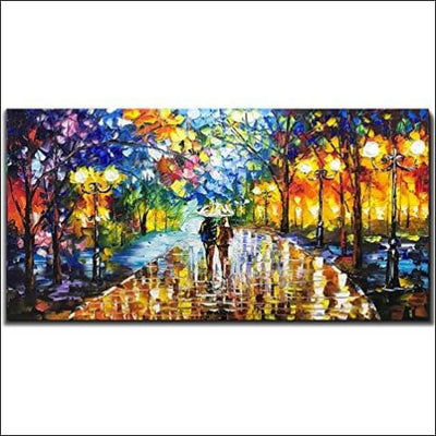 Rain Night Street View Framed - Canvas Painting - Framed Canvas Painting - $372.99