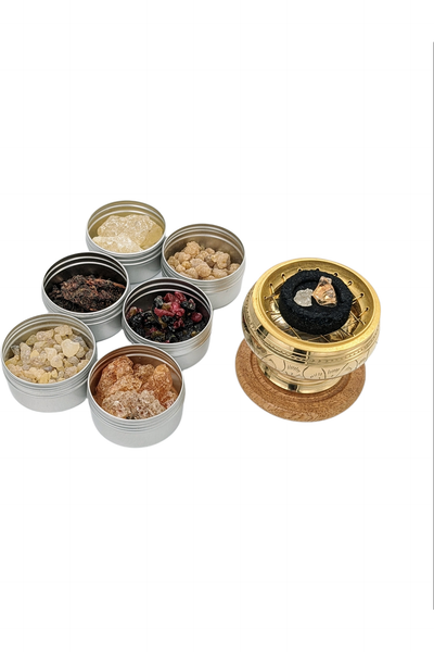 Resin incense kit with brass incense burner